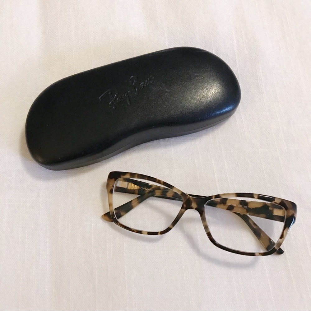 AUTHENTIC GUCCI Tortoise Eyeglasses +Ray Ban Case